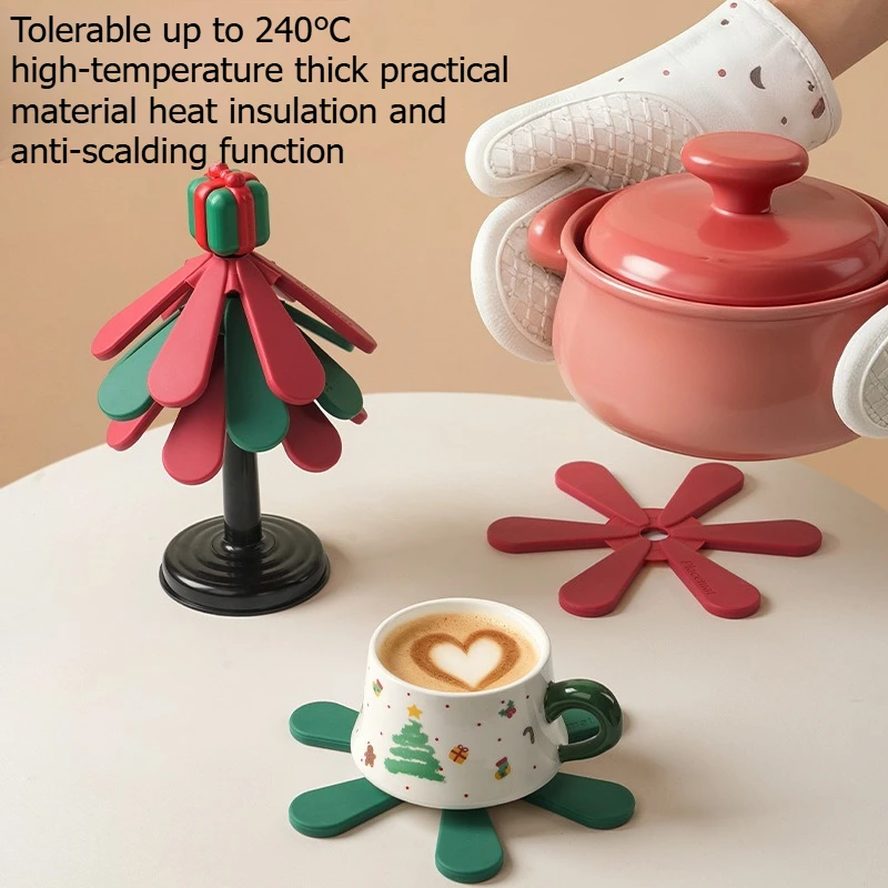 A tree placemat silicone heat-insulating pad tablecloth durable for high temperatures Christmas luxury home use dishcloth