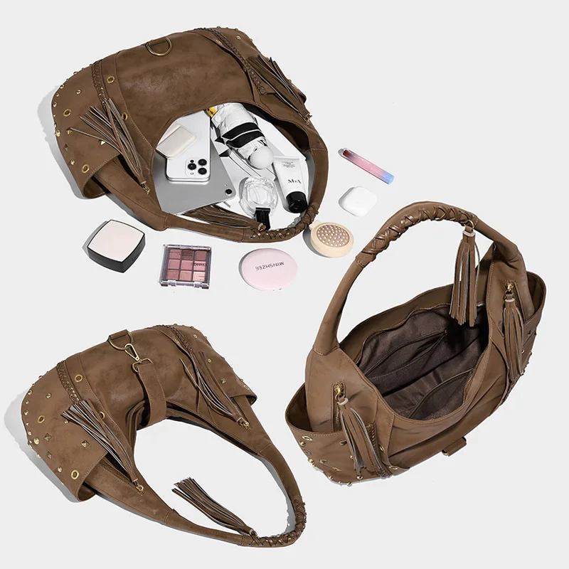 حقيبة دراجة نارية عتيقة متعددة العناصر صناعية فاسق |   2025 نمط جديد المتعثرة بو الجلود تحت الإبط حقيبة منفعل الفتيات تخفيف حمل