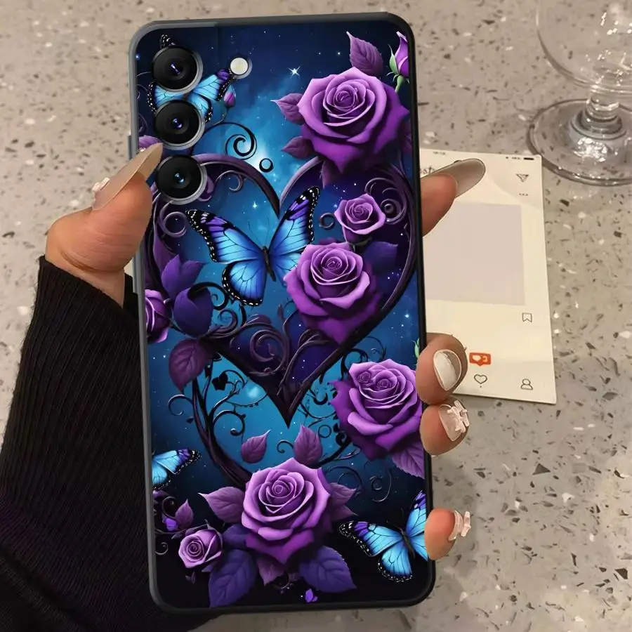 Case for Samsung Galaxy A30s A53 A03 A20s A71 A73 A04 A06 A50 A56 A05 A02s Phone Cover Purple Flowers