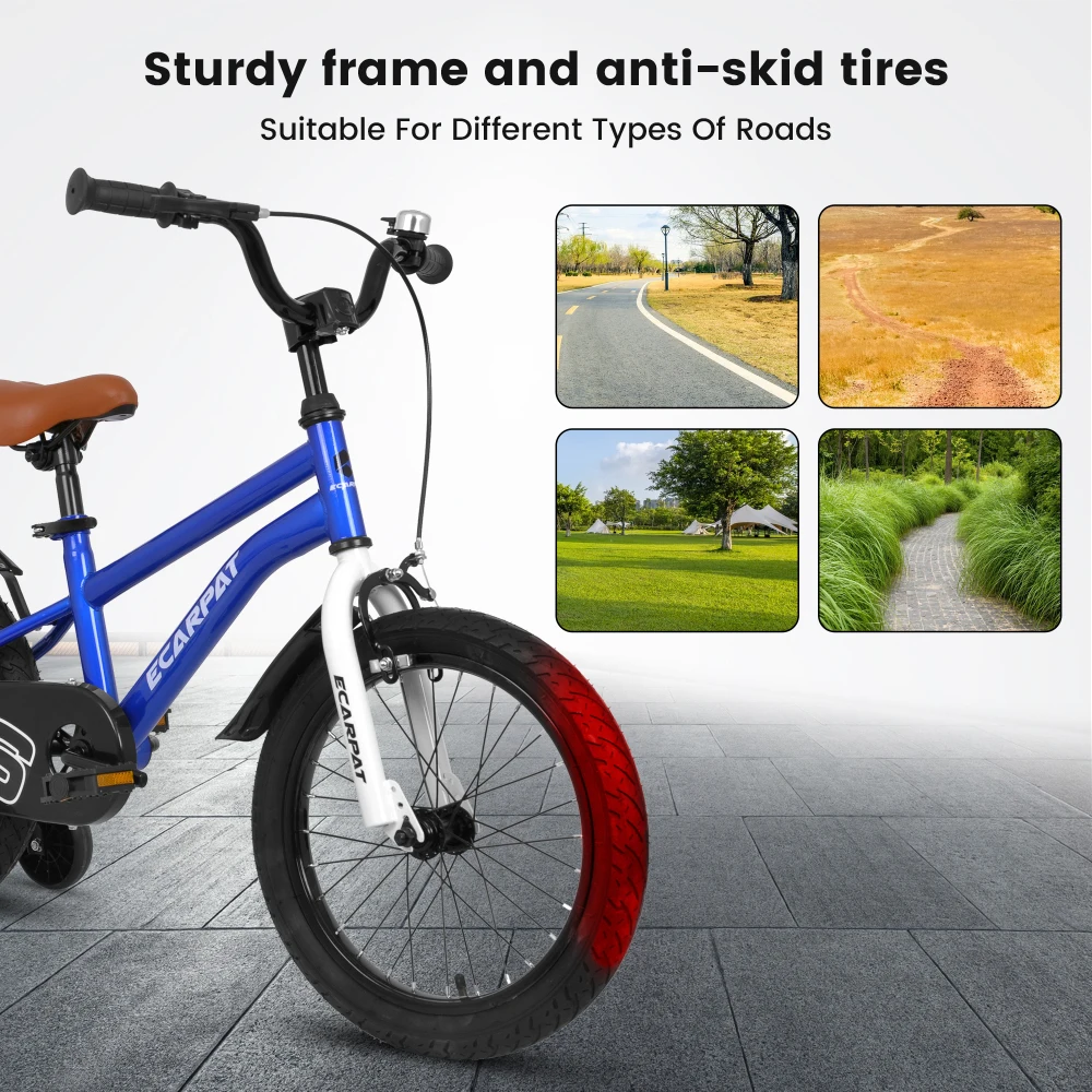 Kids Bike 16 inch for Boys & Girls with Training Wheels, Freestyle Kids' Bicycle with fender.