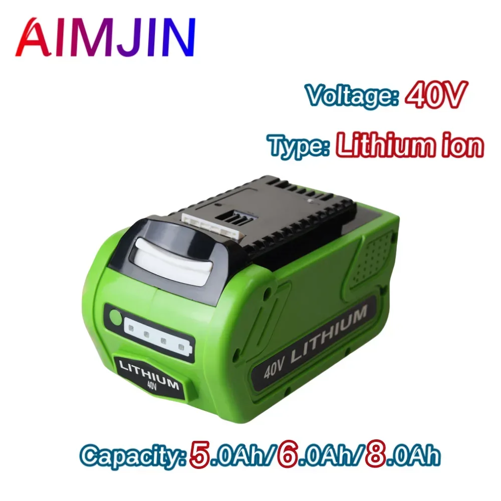 

40V 5.0Ah/6.0Ah/8.0Ah Li-ion Rechargeable Battery For Greenworks G-MAX 29472 29282 ST40B410 BA40L210 STBA40B210 MO40L410