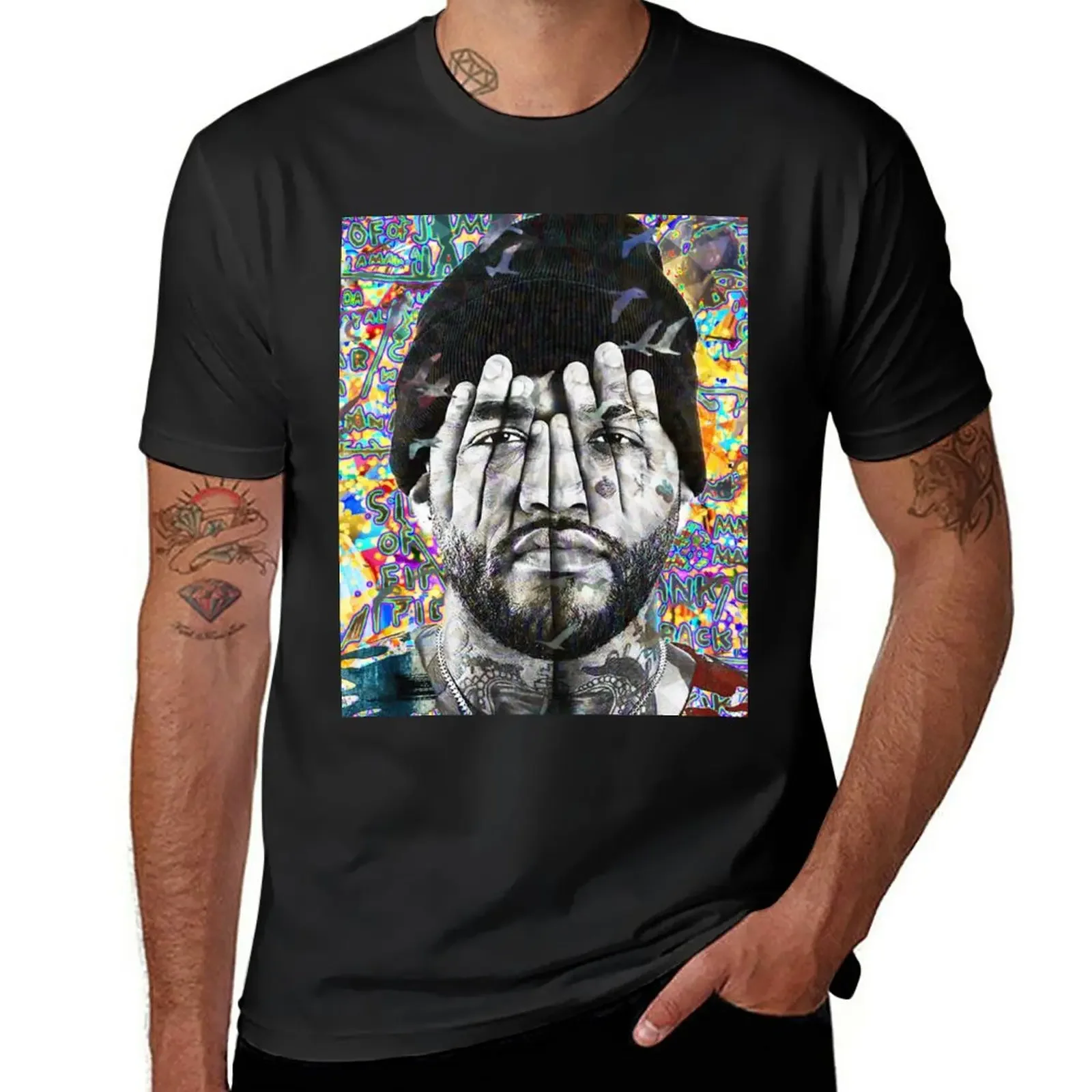 

New Joyner Lucas Portrait Artwork T-Shirt graphic shirts street wear blue lock black t-shirts for men