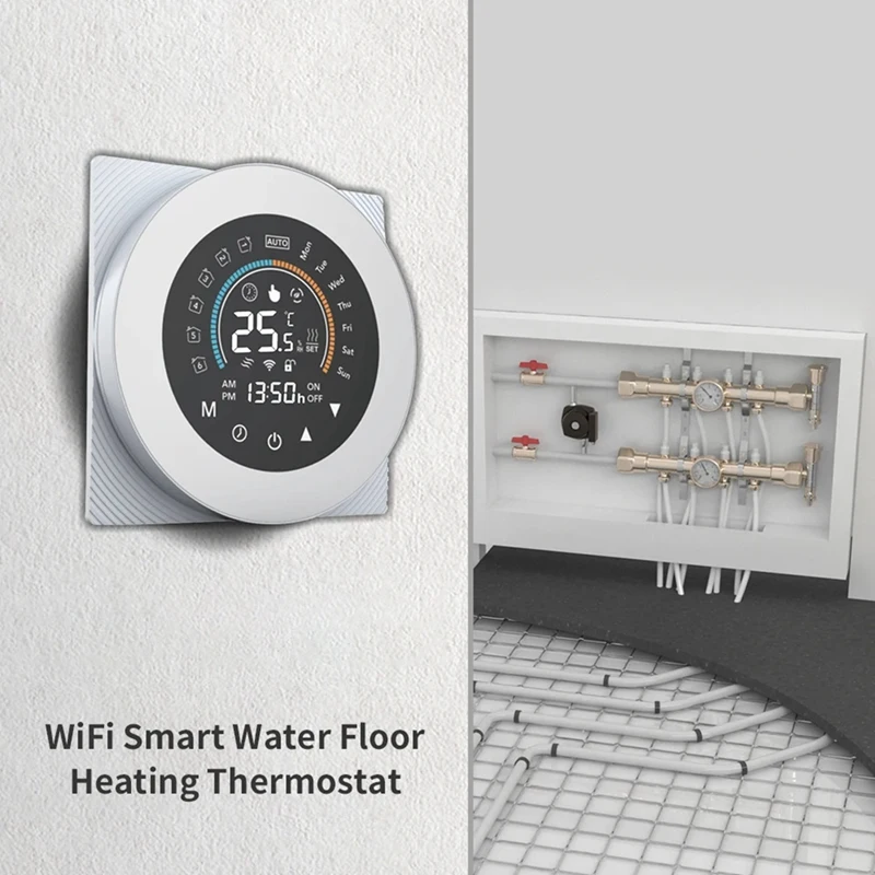 Tuya Wifi Thermostat LCD التحكم الرقمي في درجة الحرارة باللمس لـ Alexa White، غلاية الغاز (Wifi) متينة وسهلة التركيب وسهلة الاستخدام