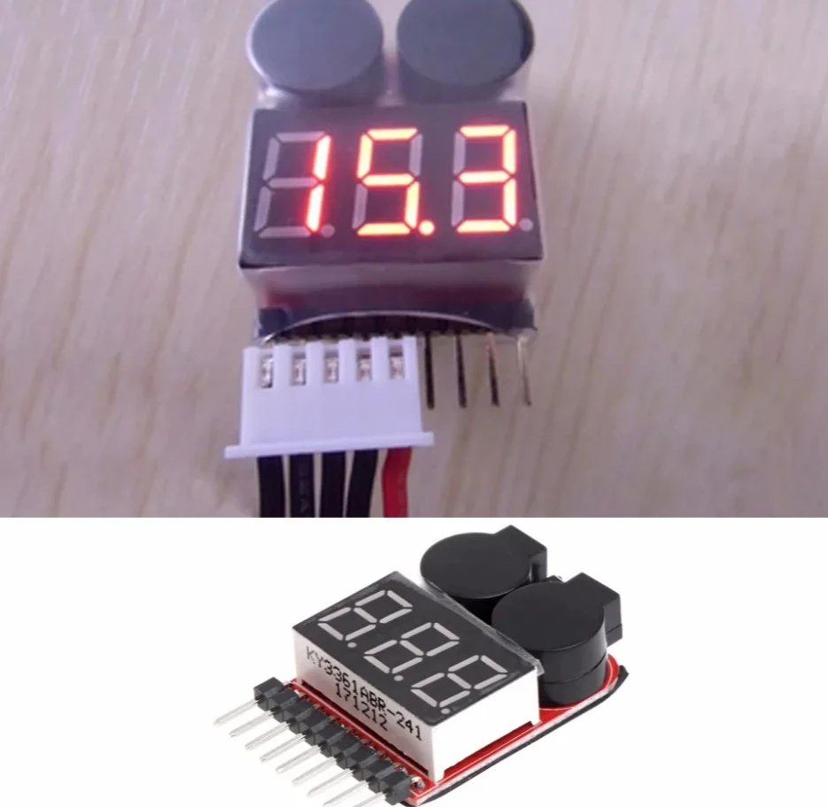 1-8S Lipo/Li ion/FeLED Low Voltage Buzzer Alarm Testing Tool RC Marine Battery 2-in-1 Tester