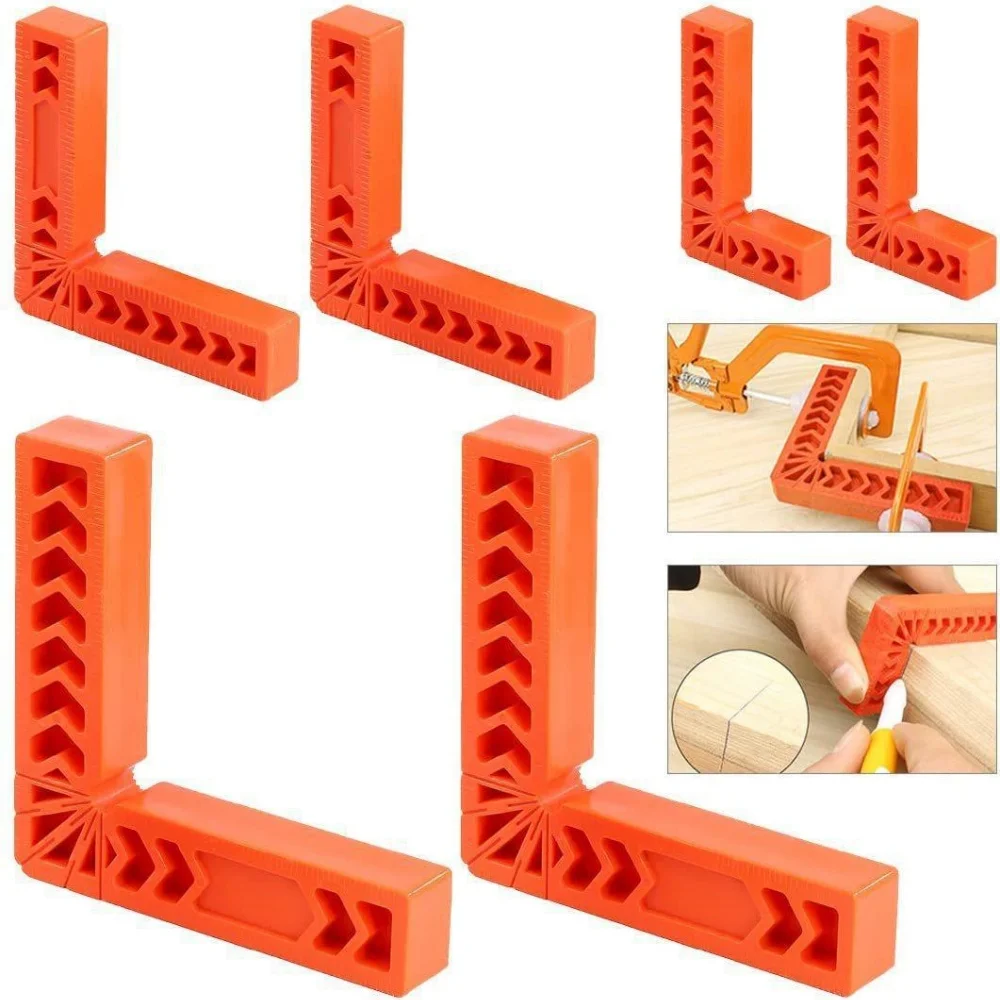 4PCS 90 Degree Right Angle Clamps Set 3/4/6 Inch Plastic Positioning Ruler for Woodworking Measuring Fixing Auxiliary Tools