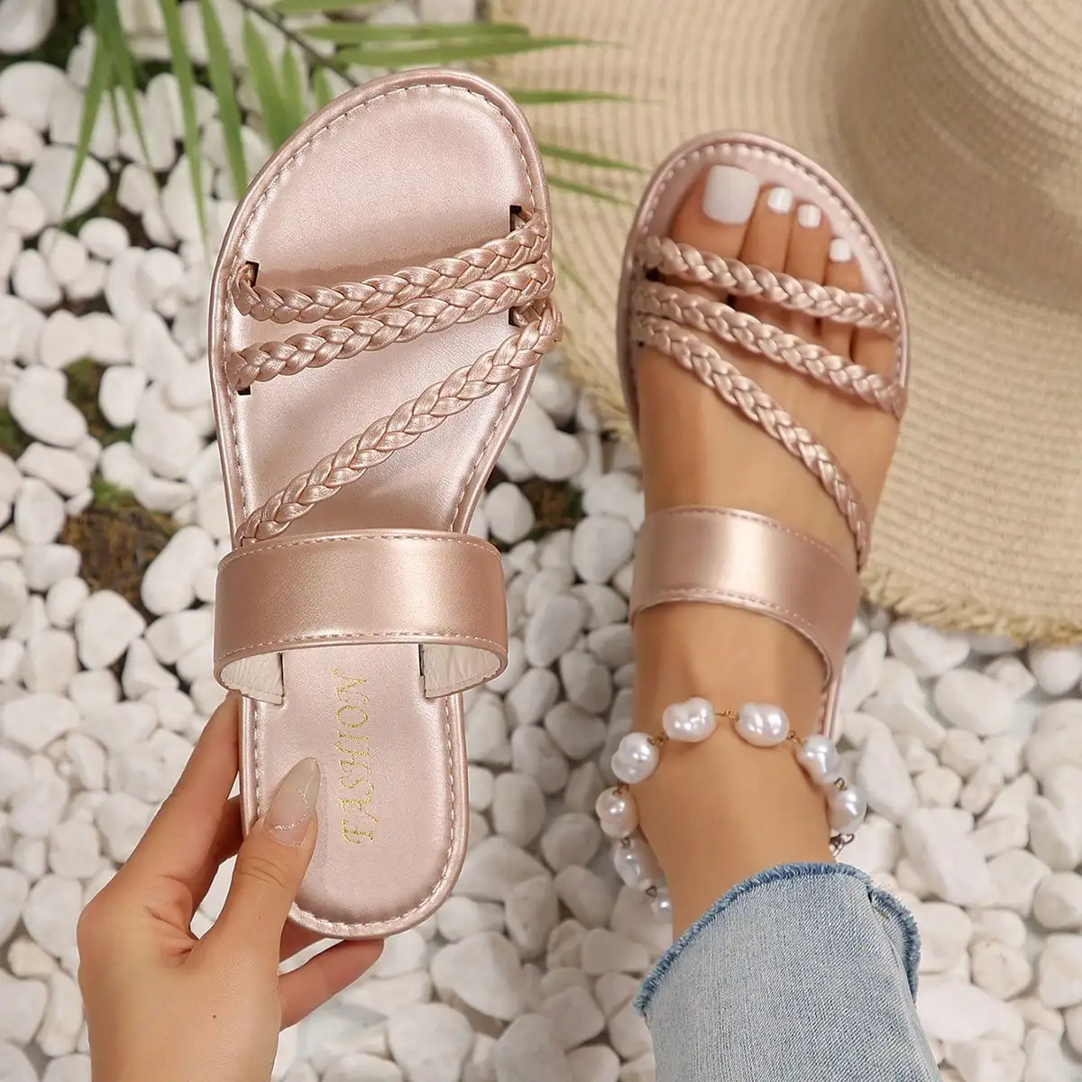 

Женские тапочки, пляжные летние повседневные тапочки в стиле ретро, женские пляжные нескользящие сандалии, верхняя одежда, домашняя обувь большого размера, женские шлепанцы