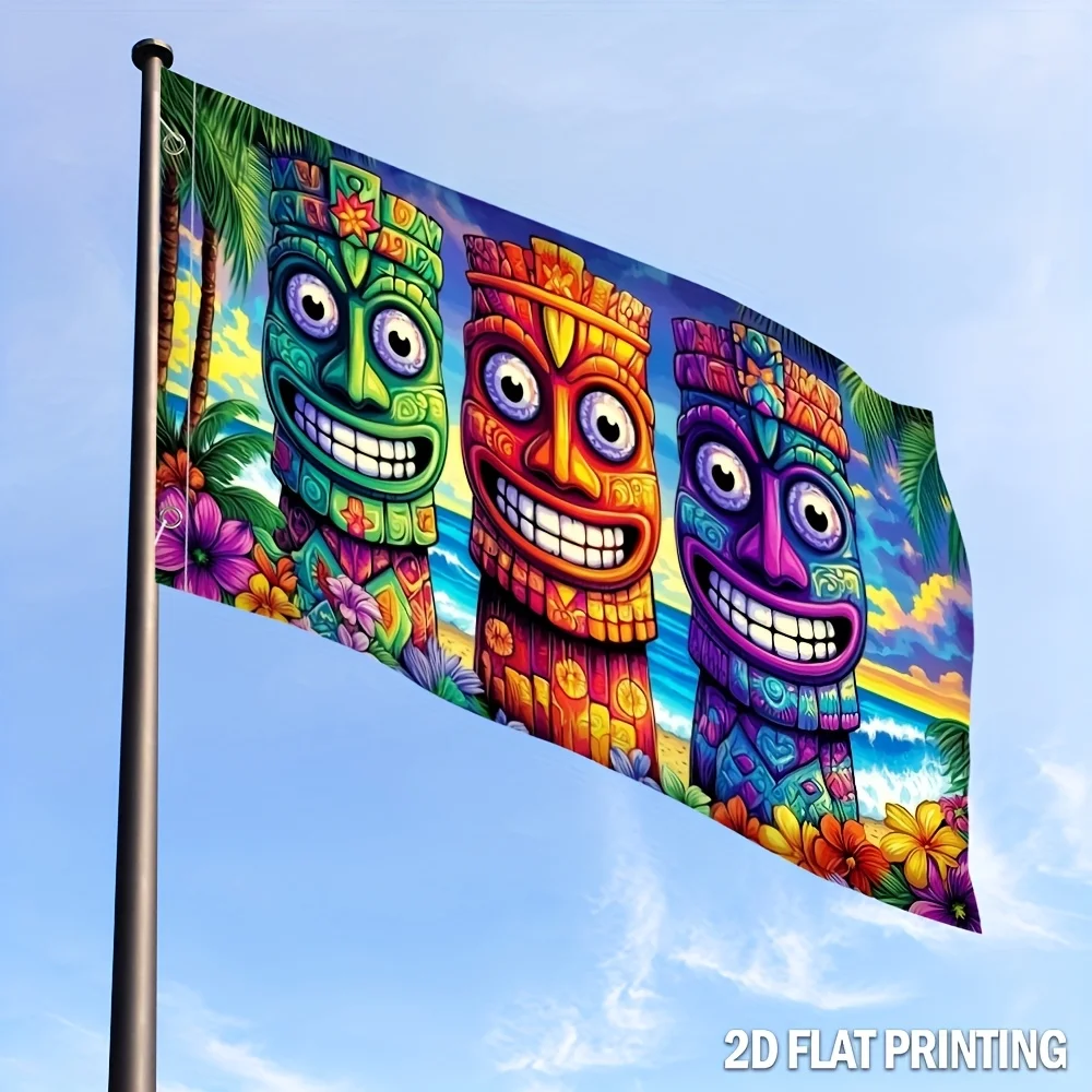 1pc Tiki tropical Flower Polyester Flag - Colorful Hawaiian Party Decoration, Mardi Gras Celebration, Farmhouse Decor