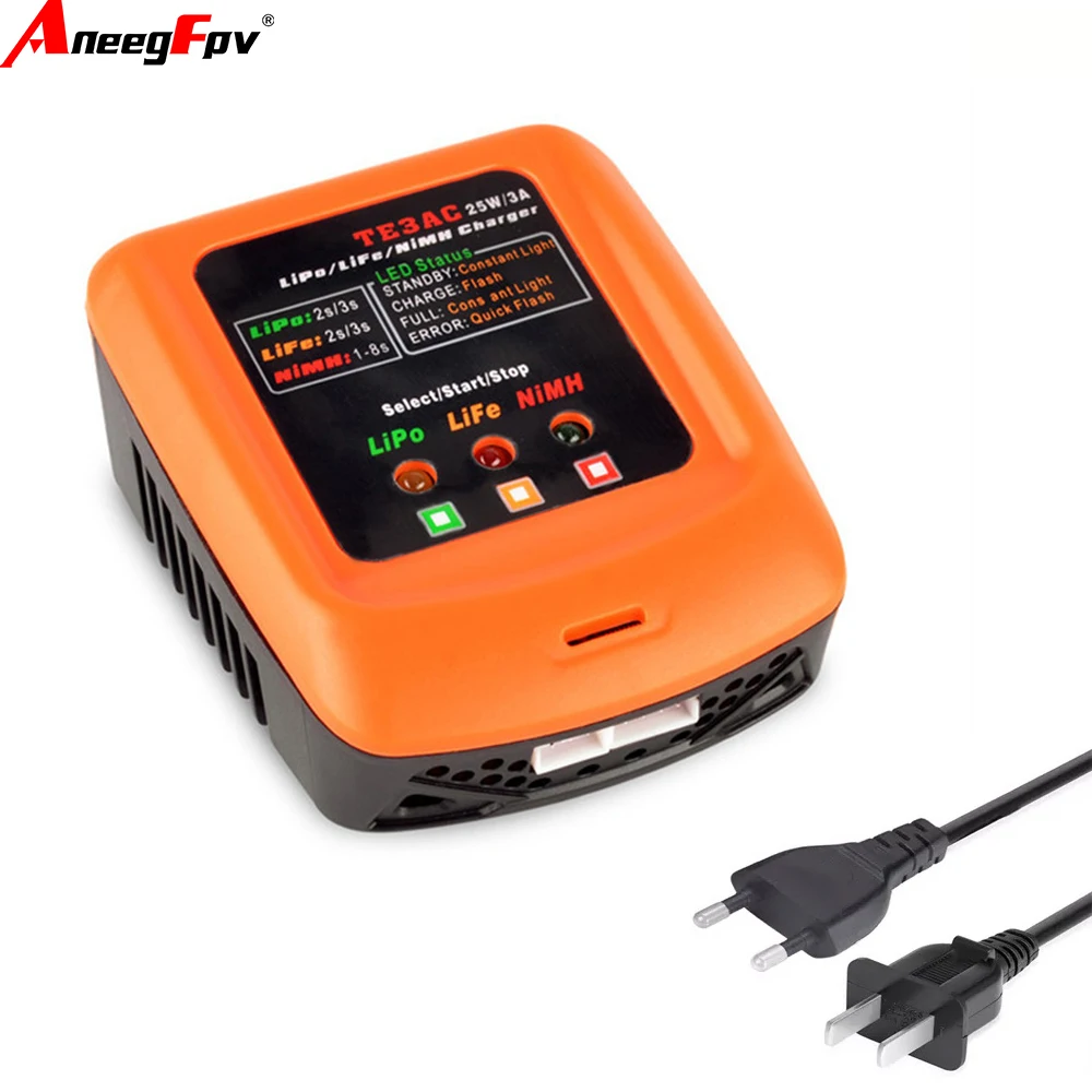 TE3AC 100 В-240 В 25 Вт/3 А Профессиональное балансное зарядное устройство для радиоуправляемого дрона, автомобиля, лодки - 2S 3S LiPo 2S 3S LiFe 1-8S NiMH Напряжение аккумулятора