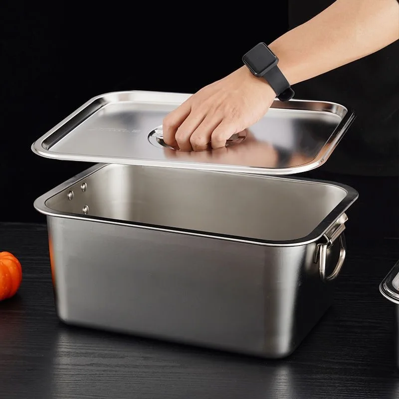 Thicken Stainless Steel Square Basin Deep Plate Fruit Food Storage Tray with Handle Cake Bread Loaf Pans Kitchen Baking Dish