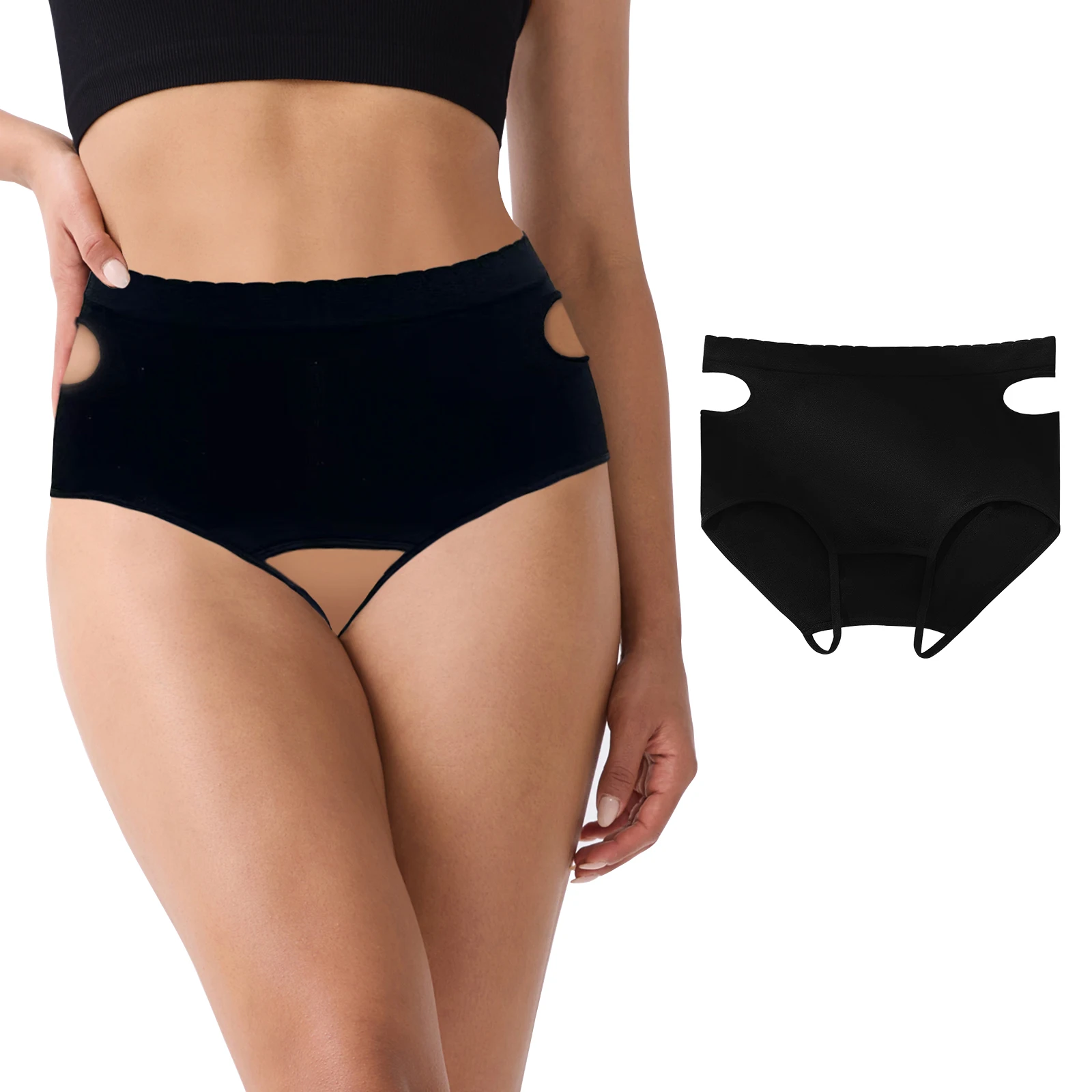 

Hlizonn Women Seamless Sensual Underwear Side Cut-out Design Crotchless for Easy Wear Soft and Breathable Briefs