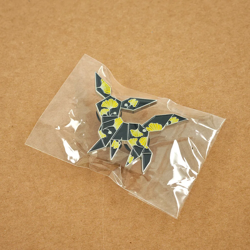 Origami Anime Fuchs Emaille-Pin Japanische Ginkgo Biloba Cartoon-Broschen Geometrische Tier-Reversnadeln Schmuckgeschenk für Rucksäcke – Detail 9