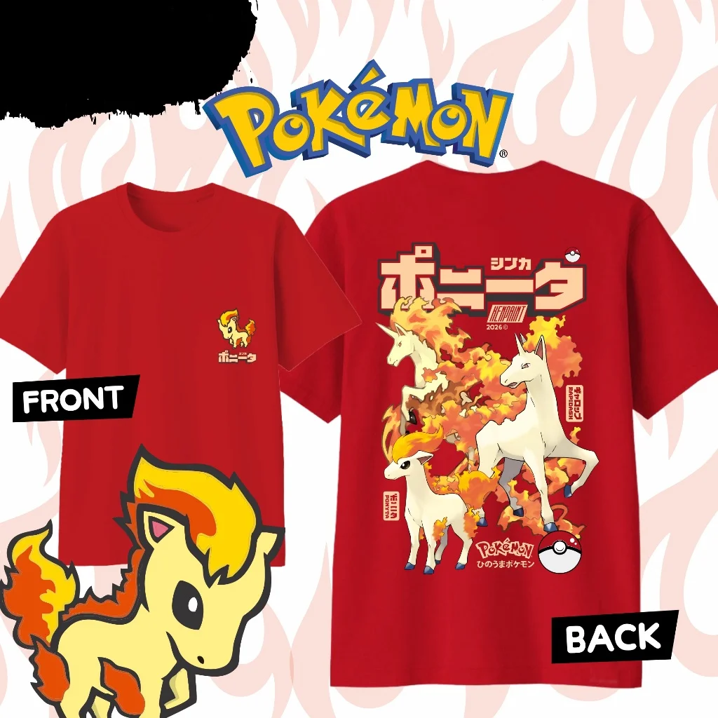 T-shirt en coton imprimé Anime Pokémon Ponyta Evolution, vêtements d'été pour hommes et femmes, vêtements Harajuku, mode décontractée, T-shirt de rue