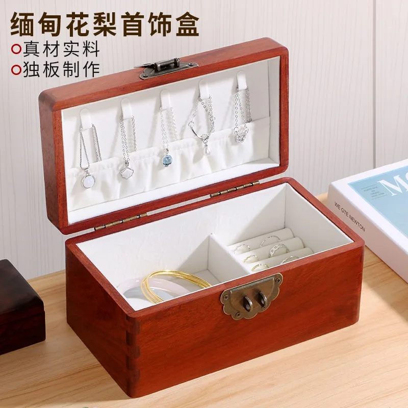 For Mahogany Jewelry Box Solid Wood Desktop Storage  Grid Jewelry Finishing Box Vintage Jewelry Box