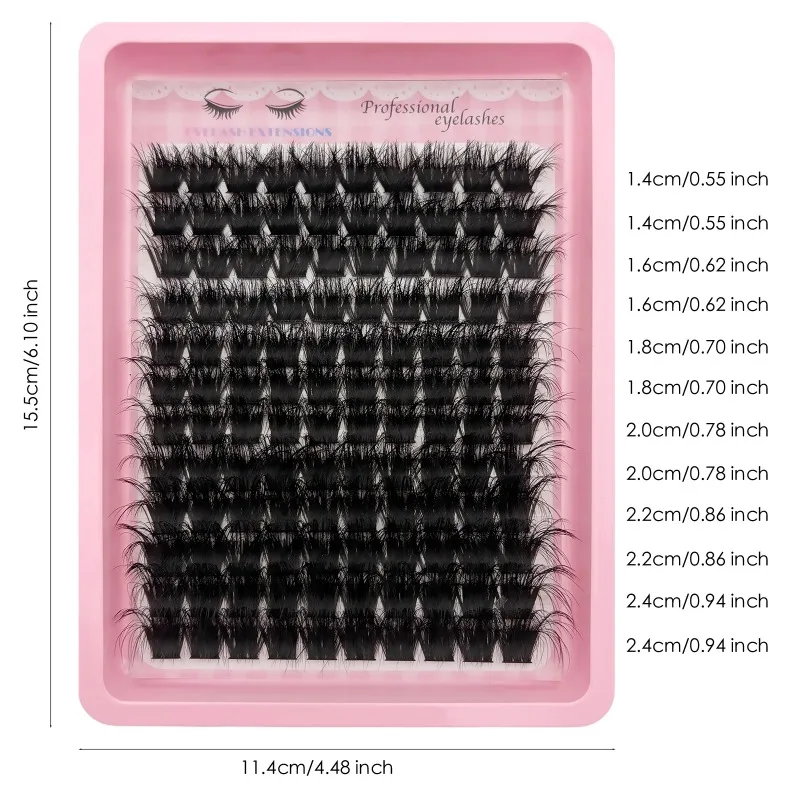 100D Fluffy DIY Cluster Lashes 8D 0.07mm D-Curl 14-24mm Soft Fake Eyelashes Reusable for Beginners Makeup Application