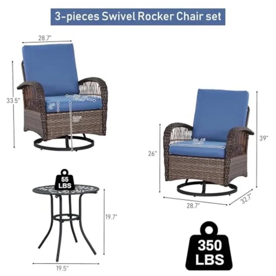 3-Piece Patio Furniture Set, Swivel Rocker Chairs and Table