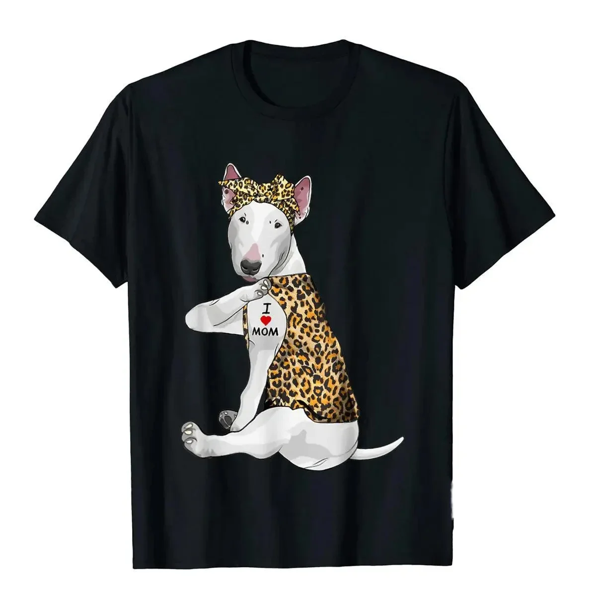 

I Love Mom Tattoo Funny Bull Terrier Dog With Bandana T-shirts Hip Hop T-shirts Wholesale Women's Tops and T-shirts