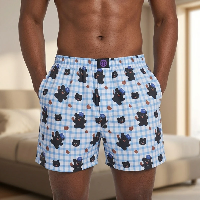 Men’s Loose Boxer Shorts 100% Cotton Breathable Soft Elastic Waistband Home Sleep Daily Wear