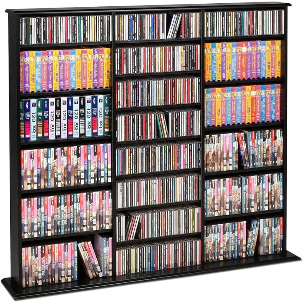 Wall Shelves Furniture Black Cd Support for Vinyl Records Triple Width Wall Storage Cabinet Dvd Tower Shelf for Music Cds Cart