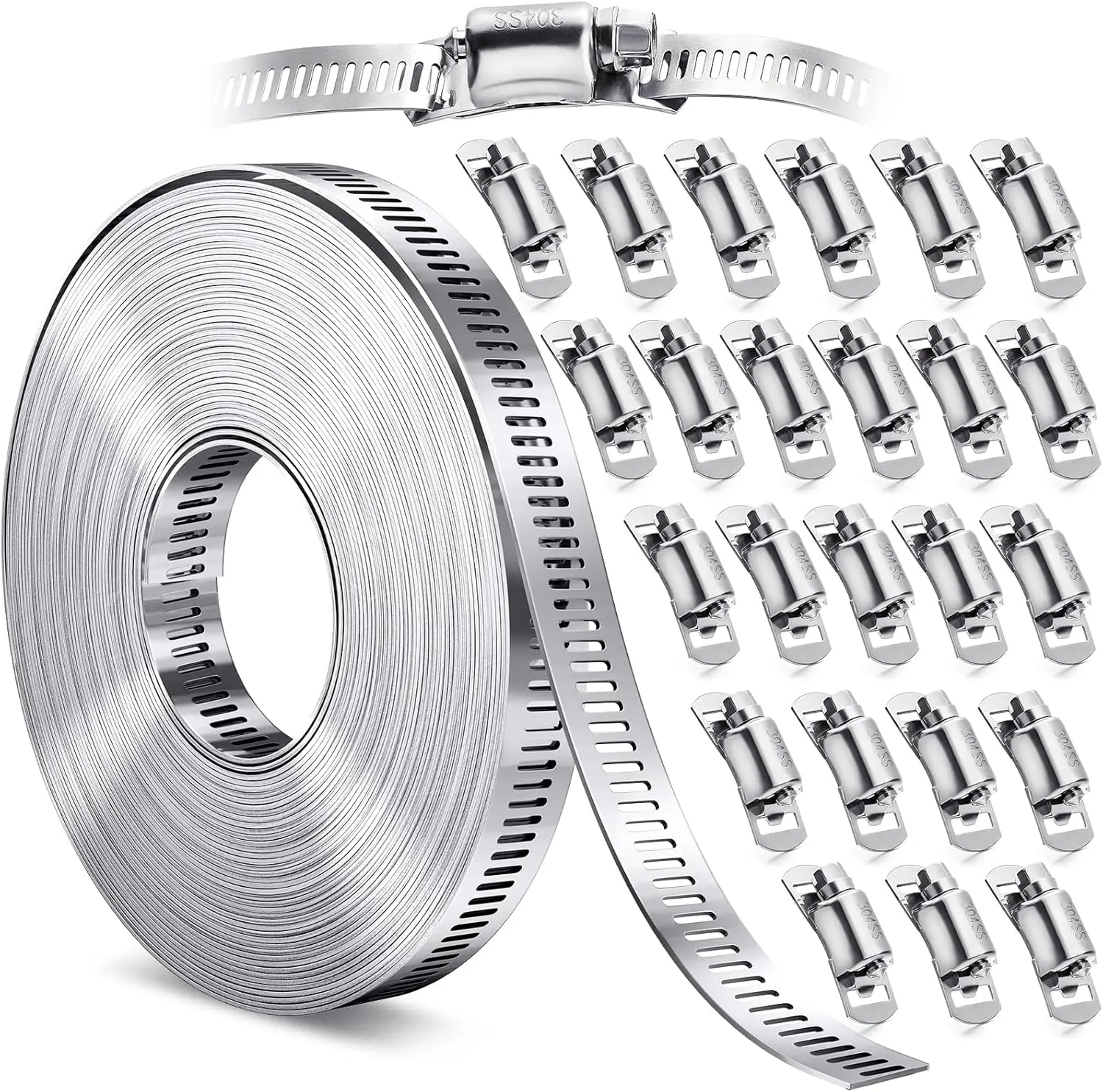 Kit de abrazaderas de manguera de acero inoxidable 304, ajustable con correa de tornillo sin fin, para fontanería, automóviles, motocicletas, conductos de combustible, reparación de tuberías, bricolaje