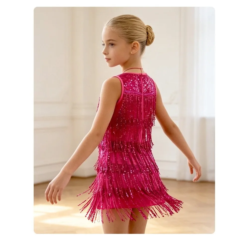 

Kids Clothes Dance Skirt Latin Dance Dress Tassel Competition Uniform Dancewear Performance Costume Girl Dress Children Clothing