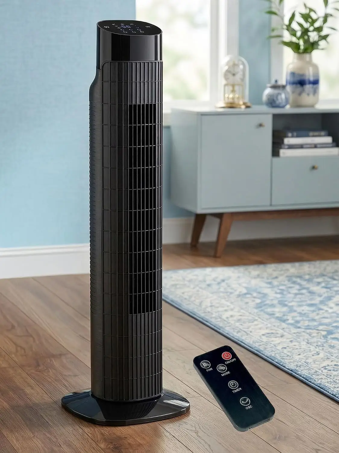 

31 Inch Tower Fan for Bedroom, 120° Oscillating Quiet Bladeless Fan with Remote, 7.5H Timer, 3 Speeds, 3 Modes, for Room, Dorm, Office, Matte Black
