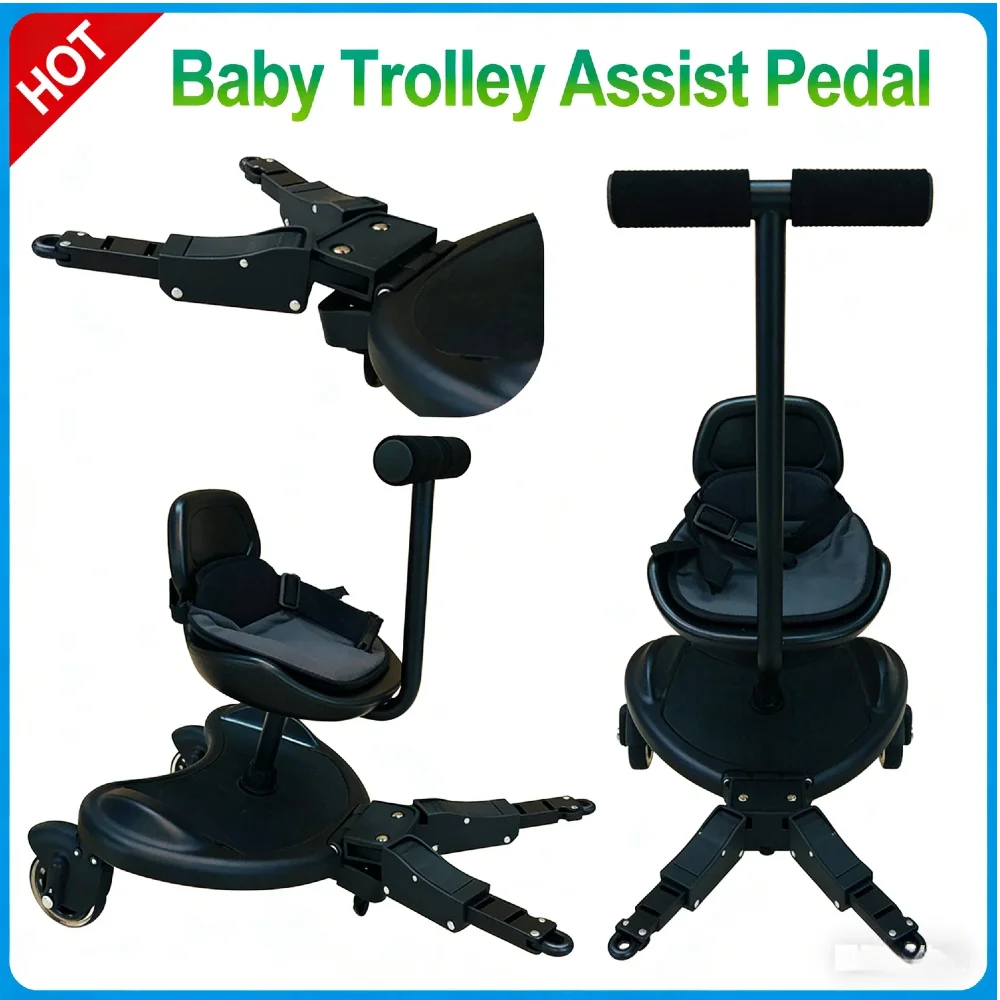 

Регулируемая детская коляска, вспомогательная подставка для ног прицепа, стоячая пластина с 360° ° Поворотные колеса Универсальный адаптер для педали коляски Accesso