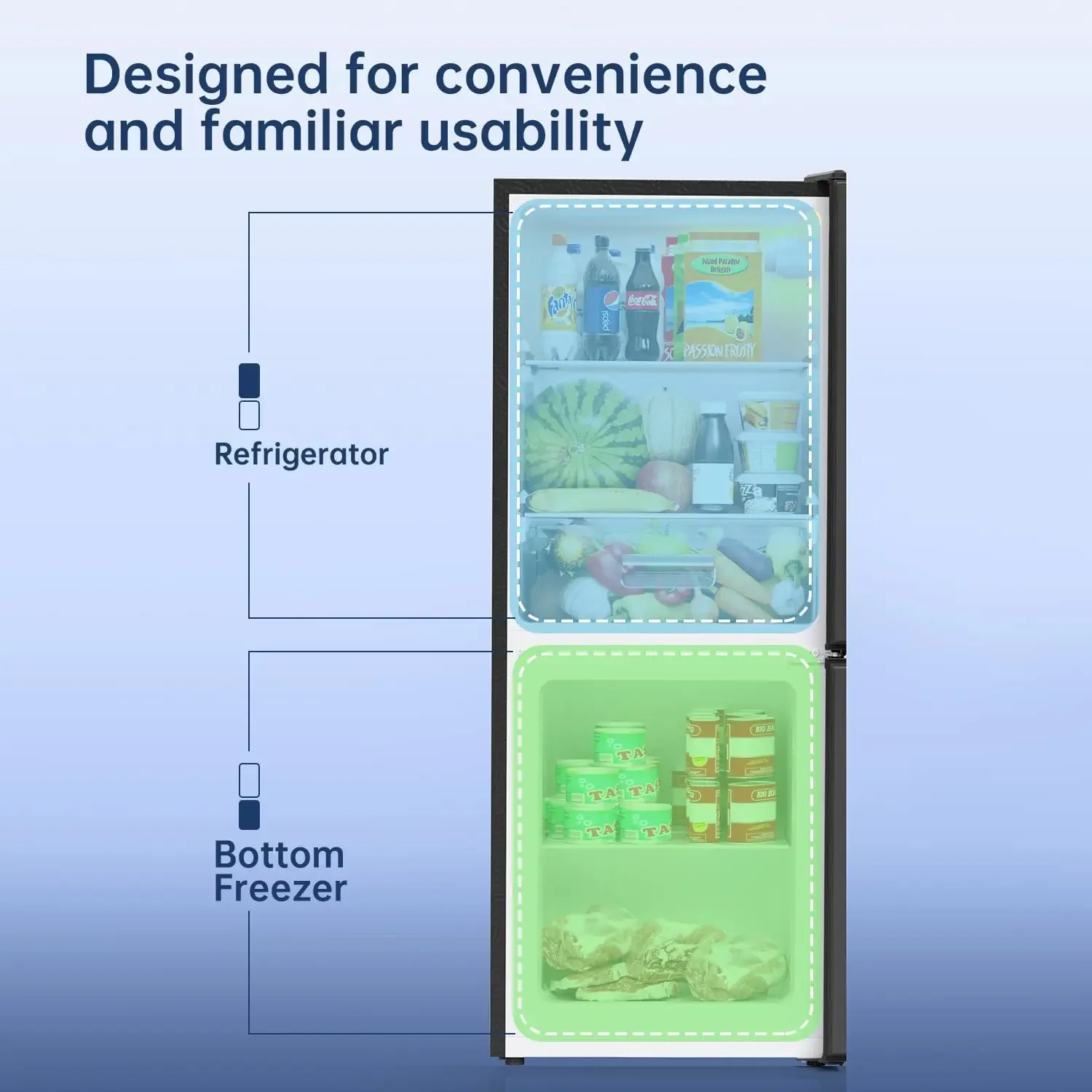 냉동고, 4.0 Cu.Ft, 소형 냉장고, 2 문짝, 하단 냉동고, 아파트 침실 기숙사 컴팩트 냉장고