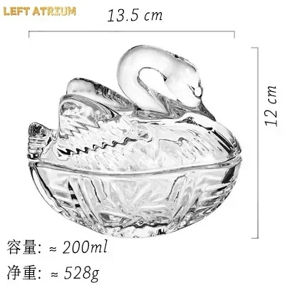 Swan Shape Crystal Glass Storage Jar Transparent Decorative Jars Cotton Swab Box Candy Jewelry