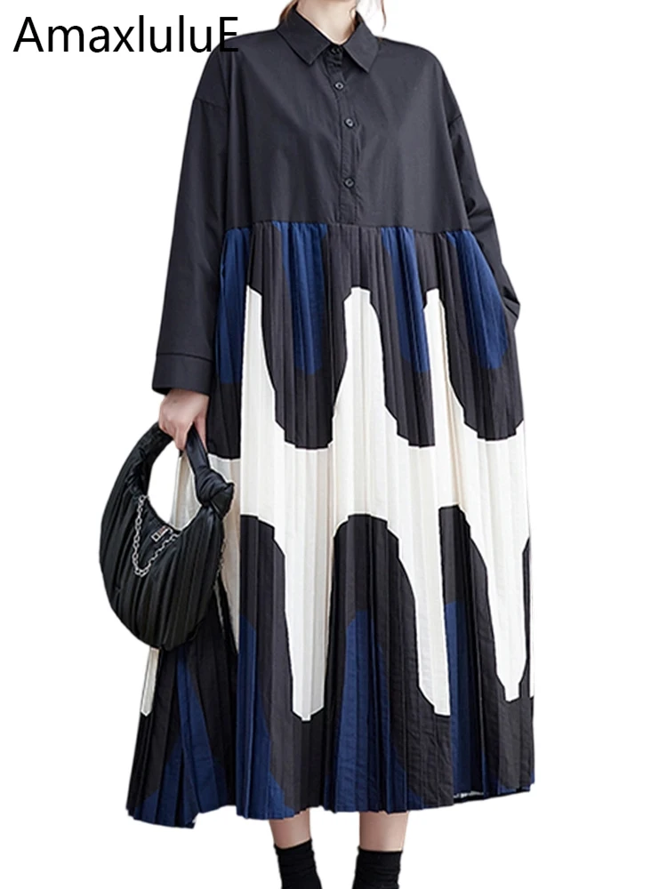 

Amax LuluE 2026 Korean Design Leisure Classic Dresses Womens Spring Loose Patchwork Vestidos Ladies Vintage Fashion Long Clothes