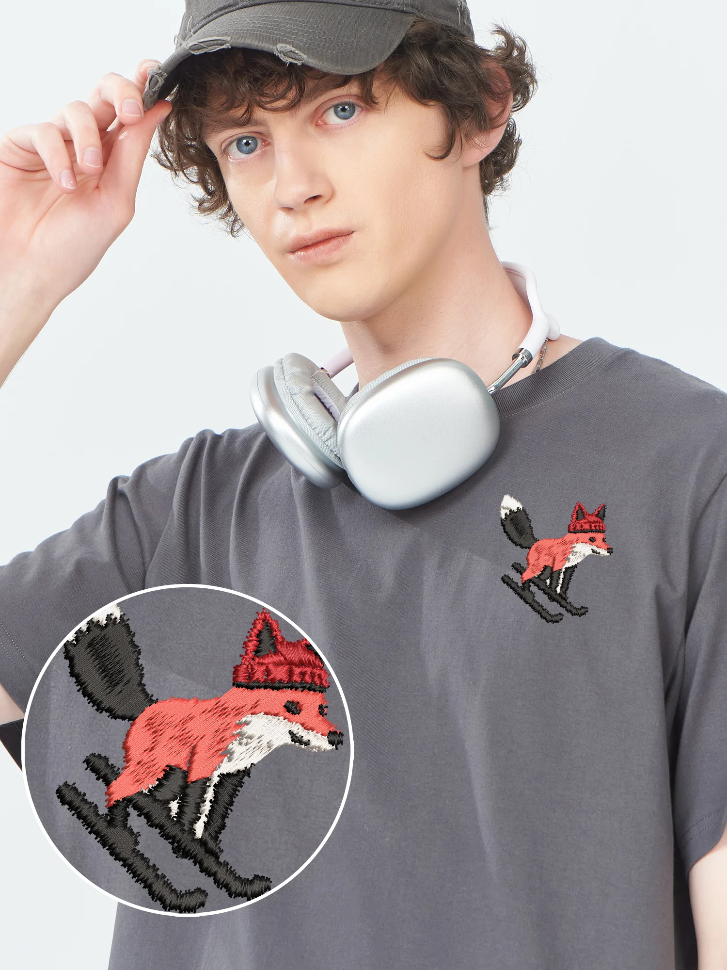 

Embroidered Shirt Fox Skiing Cotton T-Shirt Men Women Luxury Designer Trendy Embroidery Shirts Graphic Clothes