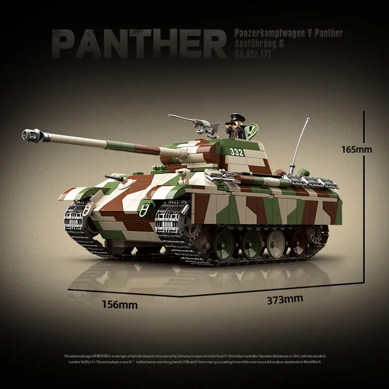 2136PCS Technical WW2 Military World War II Panther Tank Classic Collection Model Building Blocks Bricks Kids Toys Boys Gifts