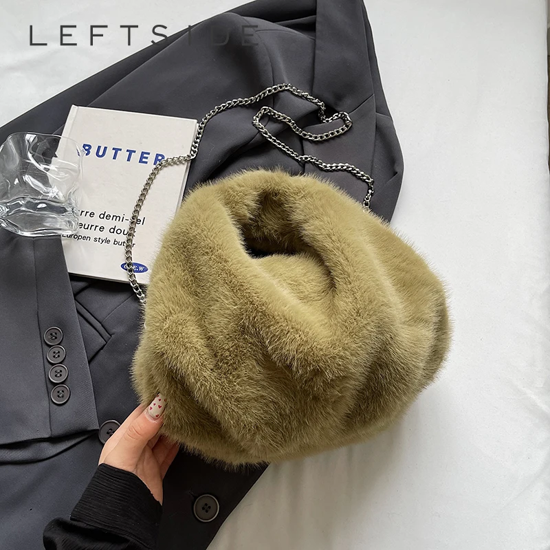 

LEFTSIDE Small Faux Fur Women Chain Shoulder Bags 2025 New Trend Brand Plush Handbags and Purses Soft Warm Winter Crossbody Bag