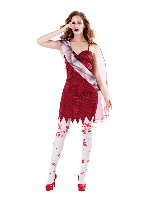 

loween Horror Roleplang Zombie Ghost Costume Bloodstained Ladies' Ethnic Wear Stage Performance Outfit