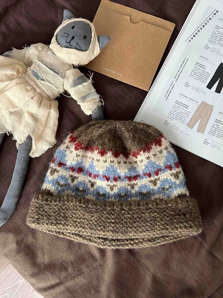 Retro Jacquard Gestrickte Mützen Kappe Für Männer & Frauen Winter Warme Unisex Mit Kapuze Hut Balaclava Caps Outdoor Ski Beanie Kalten hut Motorhaube – Detail 10