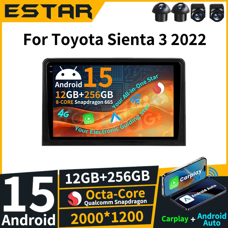 

Для Toyota Sienta 3 2022 Android 15 Беспроводная камера Carplay Auto Octa Core 2din DTS Стерео DSP QLED GPS BT 360 Камера Видеоплеер RDS
