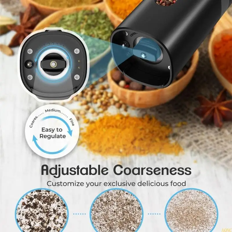 A0NC Pepper Mill Mill Automatic Salt Pepper Mill مع مصباح LED قاعدة الشحن