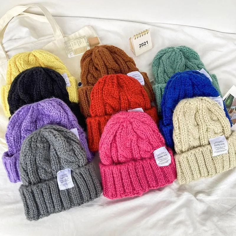 Female Beanie Hat Women Solid Color Cap Couple Cap Bonnet Lady Crochet Caps Unisex Thread Knitted Hat Winter Keep Warm Hats