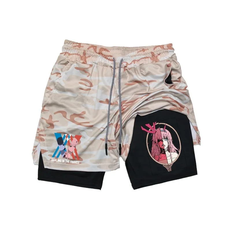 صفر اثنين طباعة 2 في 1 تشغيل تجريب السراويل الرجال الصالة الرياضية أداء ضغط السراويل مع جيب للهاتف منشفة رياضية أكتيفيوير