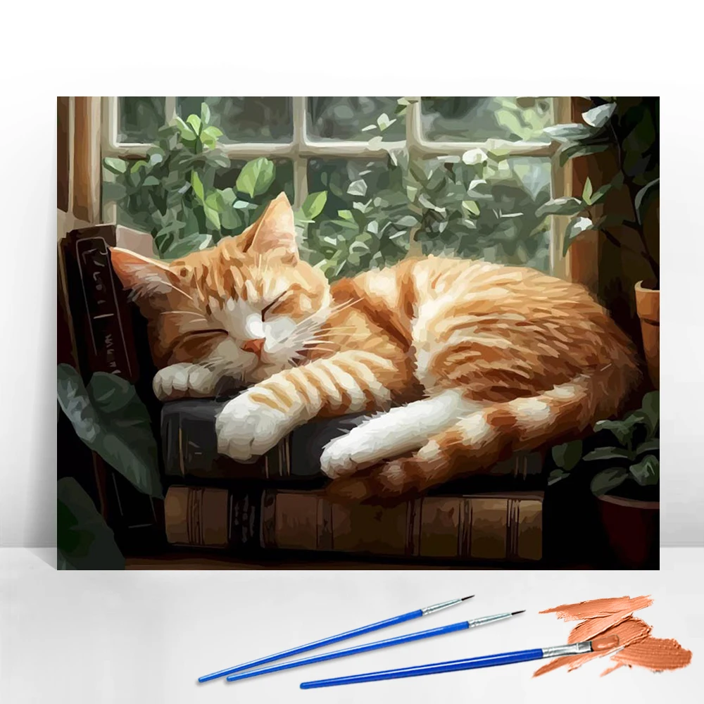 Huacan DIY Digitales Ölgemälde Katze Tier Malen nach Zahlen Kätzchen Acrylfarbe auf Leinwand Heimdekoration für Wohnzimmer