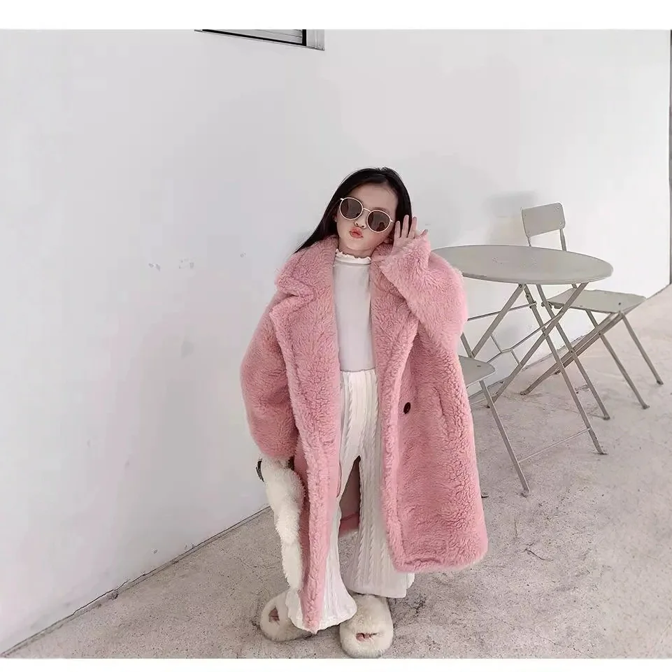 Childrens Jacket Winter New Boys and Girls Cotton Clothes Teddy Velvet Super Soft Clip Cotton Thick Long Coat