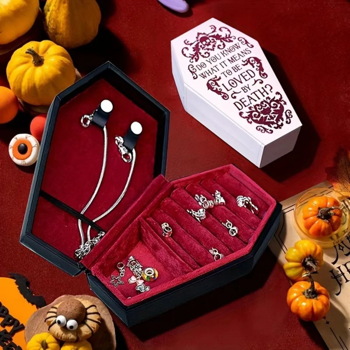 Diablo Gothic Coffin Jewelry Box Earrings Ring Necklace Jewelry Portable Storage Box Halloween Holiday Decoration