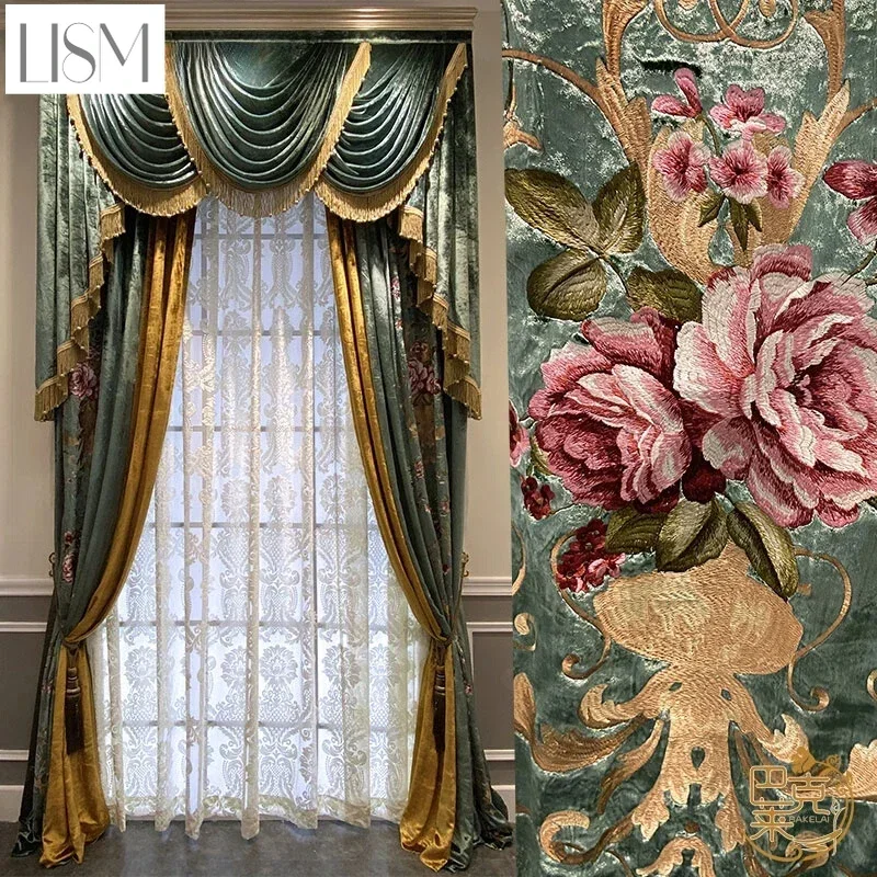 Real Velvet Luxury Villa Palace Flannel Embroidered Velvet European Curtains For Living Room Bedroom Dining Custom Size Decor