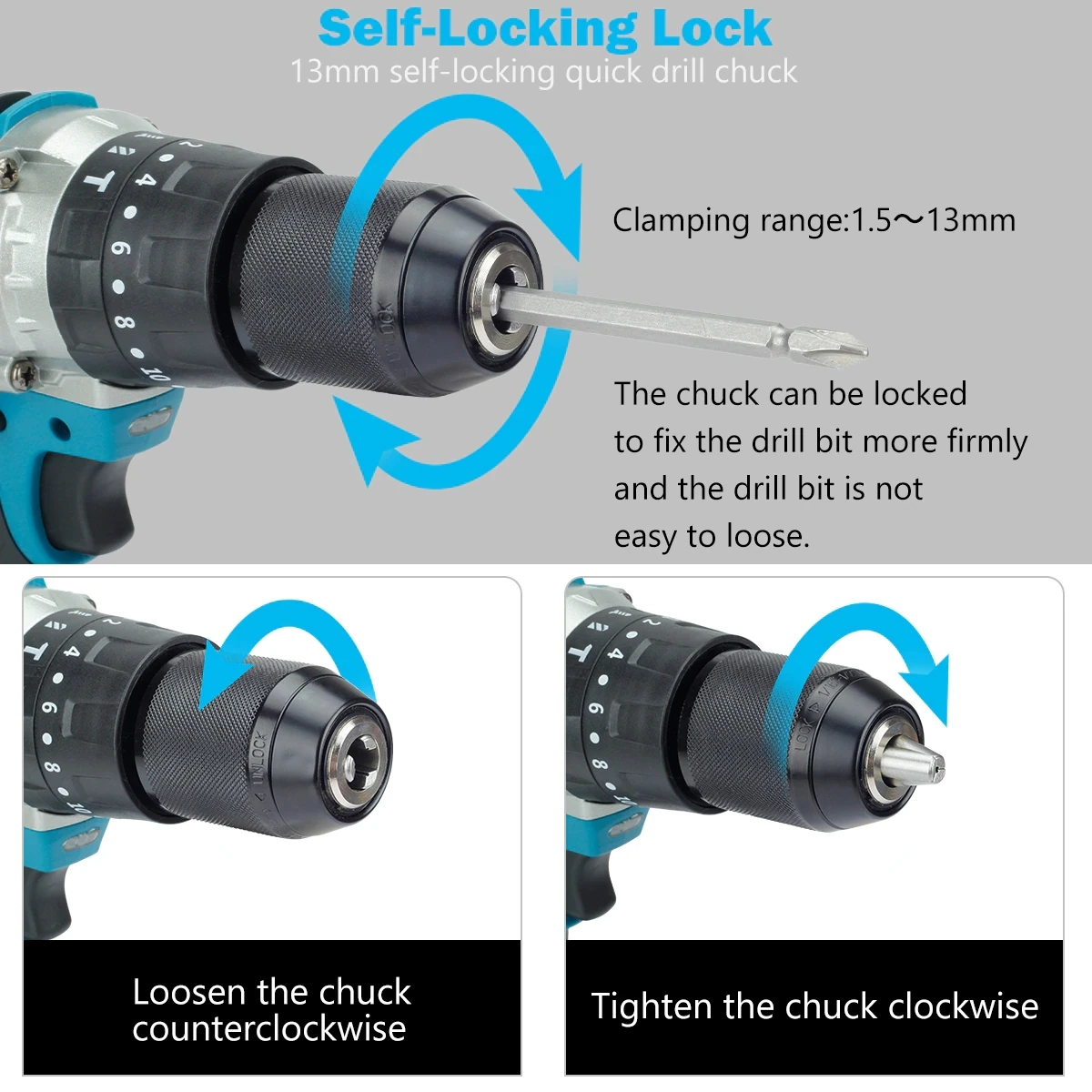 Imagem -03 - Kamolee-brushless Impact Drill sem Fio Chave de Fenda Elétrica Ferramentas Elétricas Faça Você Mesmo para Makita Bateria 18v 13 mm 10 mm