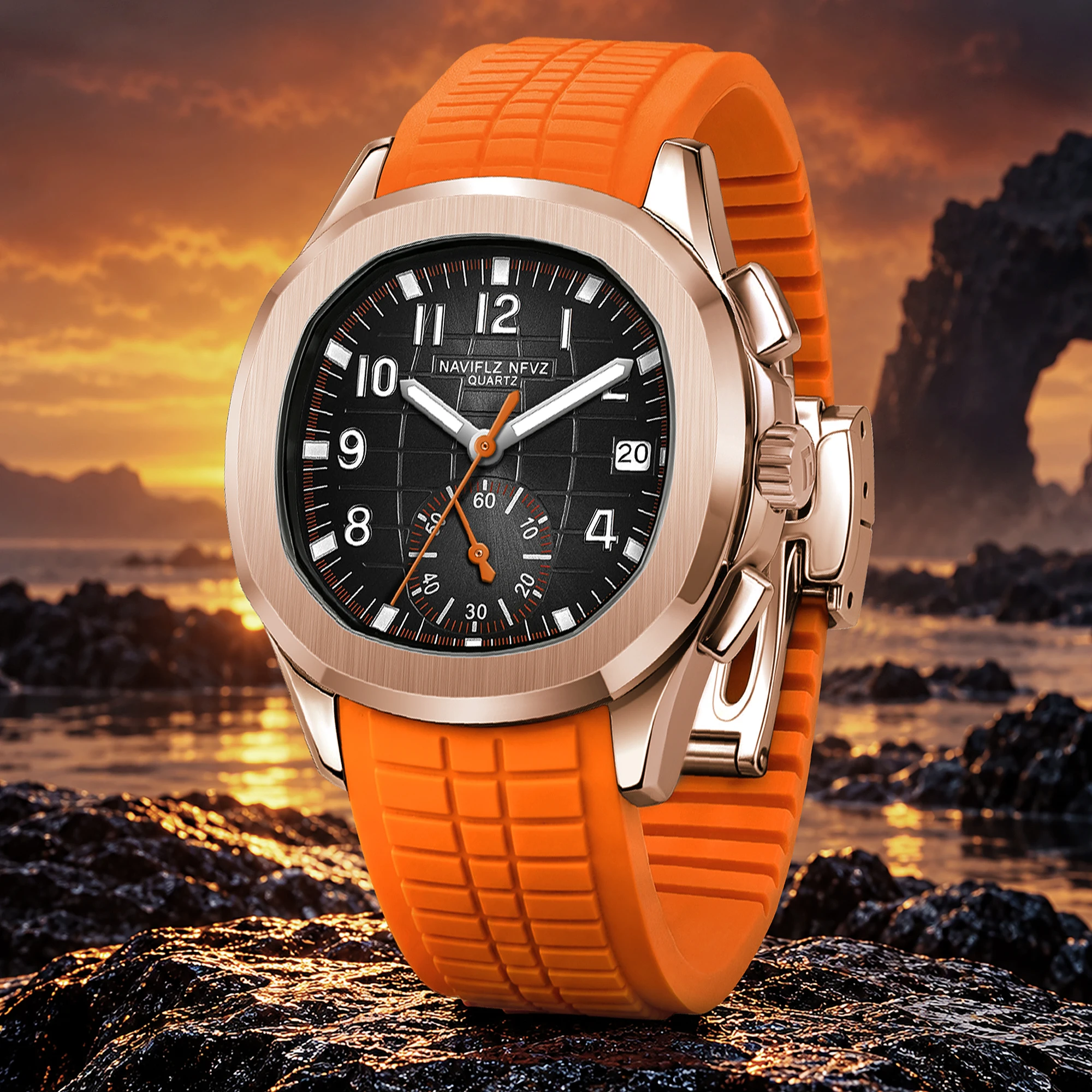 Top Brand NAVIFLZ NFVZ 2026 Direct Sales Men Chronograph Quartz Watch Sports Silicone Rubber 40mm Man Waterproof Watch