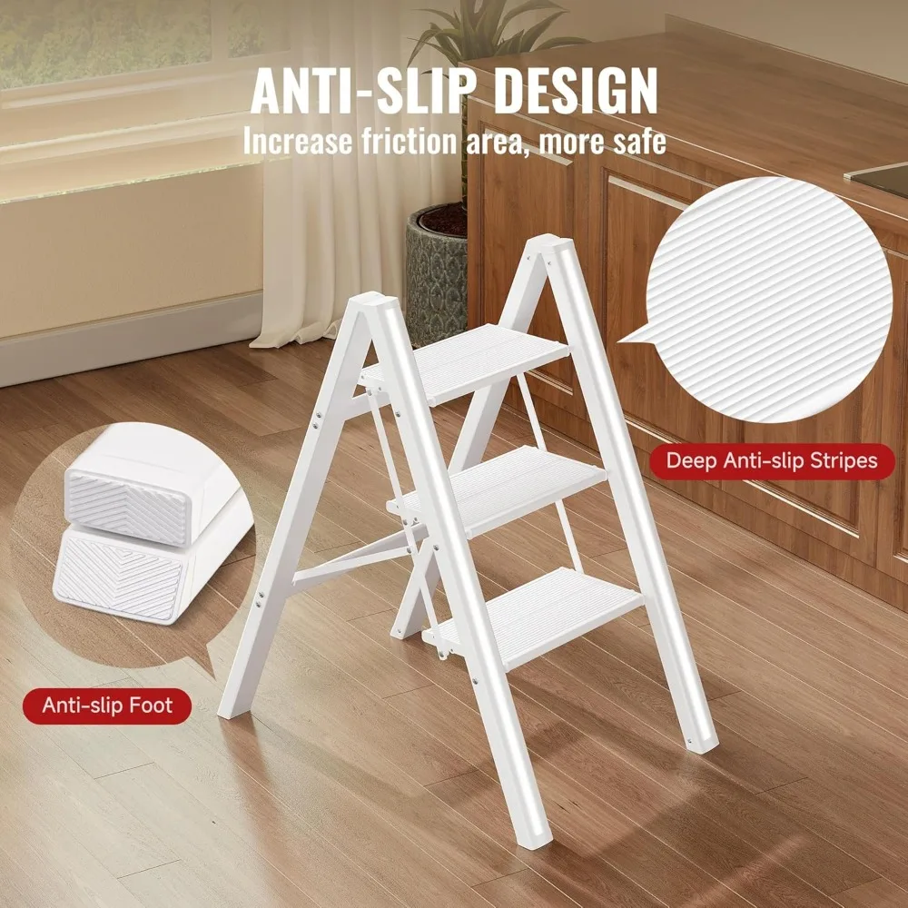 Escada dobrável de alumínio com degraus antiderrapantes para uso doméstico - leve e portátil