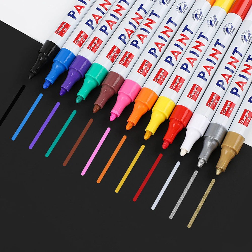 1–12 Stück weißer Permanent-Lackstift, bunte Reifenmarker, Gummi, Auto-Reifenprofil-Marker, Stifte, schnell trocknend, wasserdicht, für Metallfelsen – Detail 3
