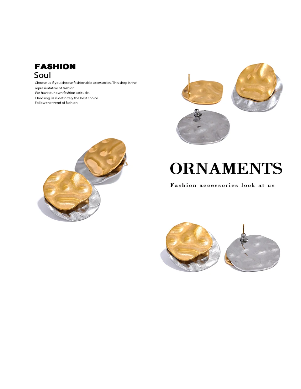 Yhpup Doppel Farbe Edelstahl Metall Geometrische Runde Stud Ohrringe Frauen Täglichen Verschleiß Schmuck Pendientes De Acero Inoxidable – Detail 2