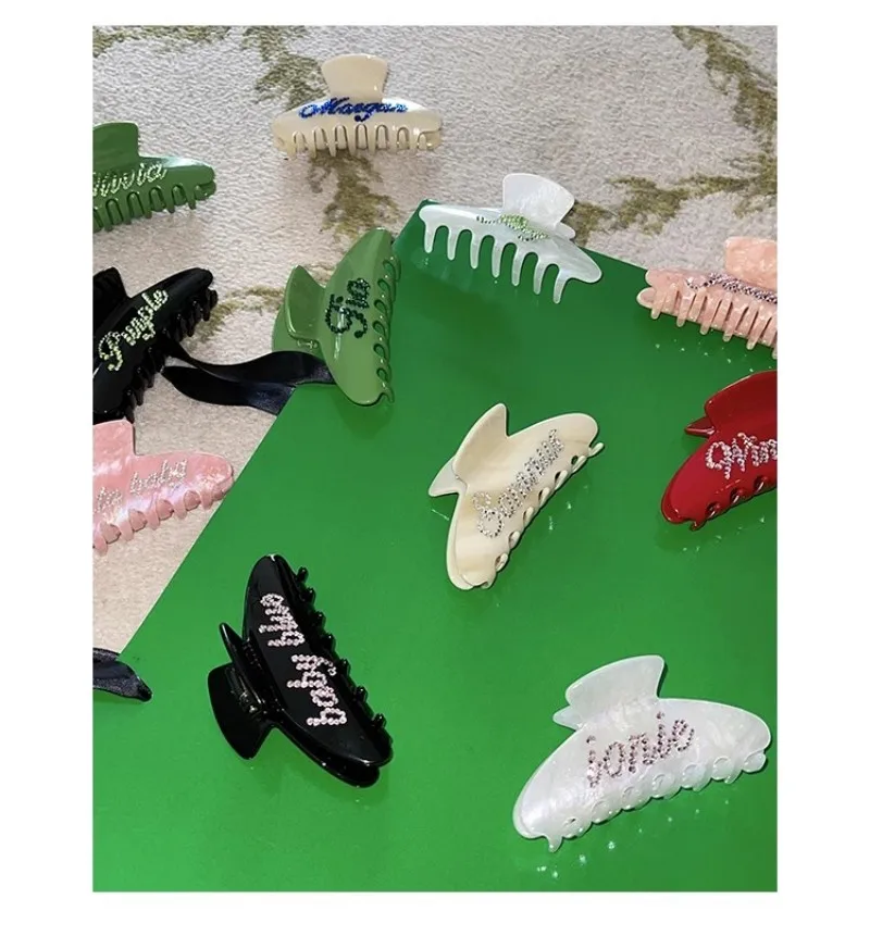 Private name customization DIY grab clip double-sided zircon hair clip shark clip back of head hair grab headband