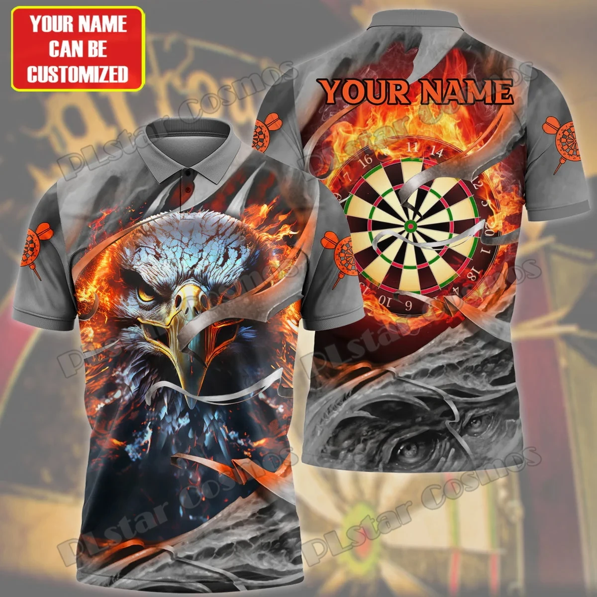 Dartboard Fire Eagle & Wolf Personalized Name 3D Printed Fashion Men's Polo Shirt Summer Unisex Casual Polo Shirt POL124
