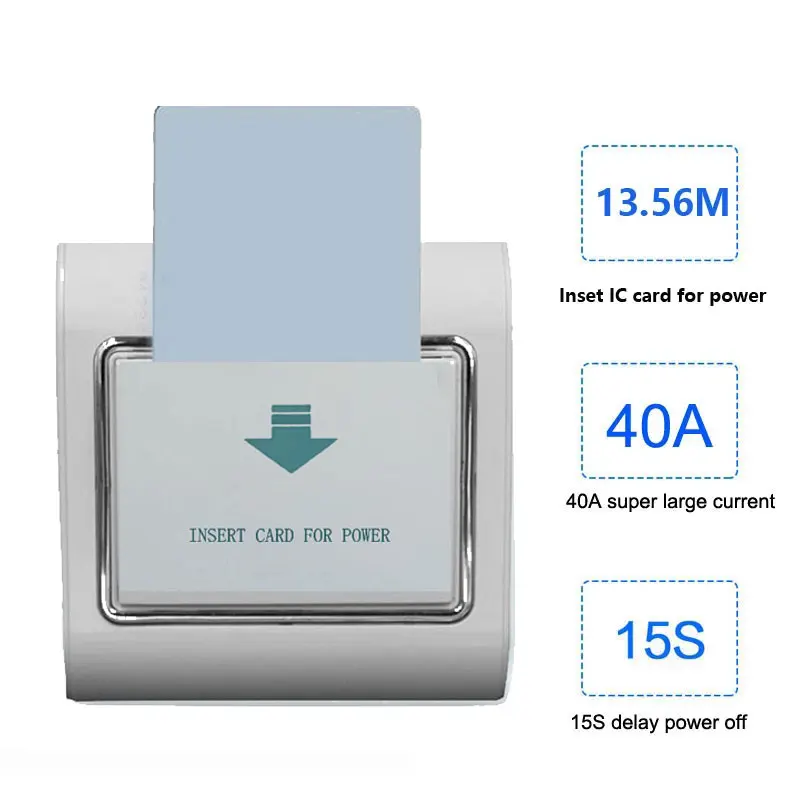 Hotel Energy Saving Switch High Frequency 13.56M Card Support Wide voltage 110V/127V / 220V 40A IC Card Power Off 15s Delay